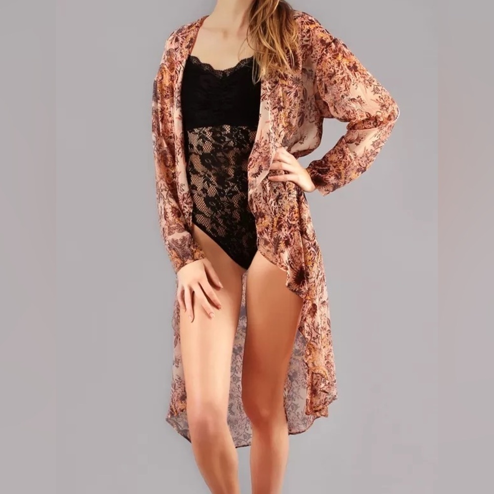 BCBGeneration Sheer Floral Kaftan Cover Up